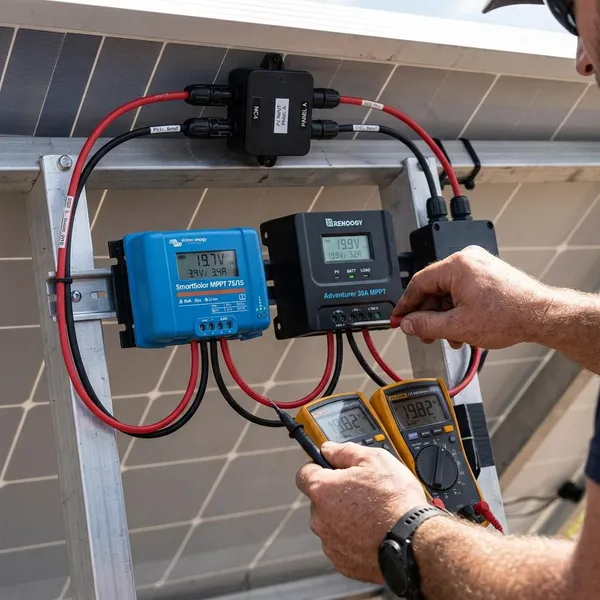2 laderegler an einem solarmodul