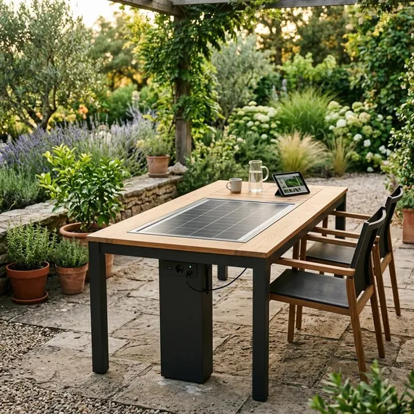 Technik im Gartentisch mit Solarmodul